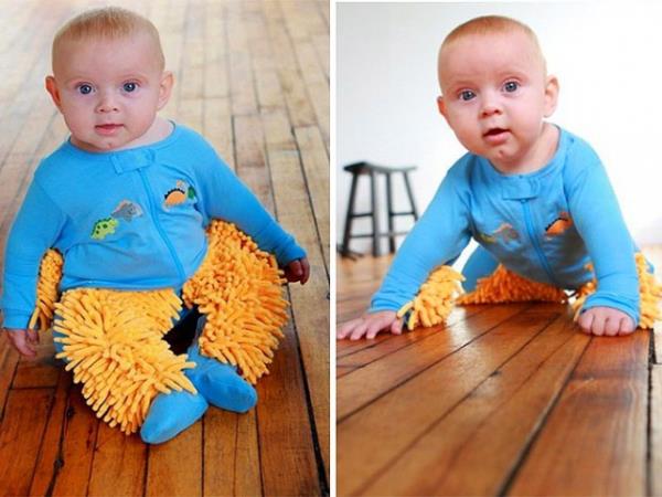 Bebekler de ie yarasn! Paspasl ocuk tulumu