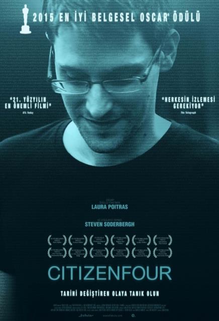 "Citizenfour"<br>    Edward Snowden, Glenn Greenwald, William Binney ve Jacob Appelbaum`un oynad belgesel trndeki "Citizenfour" adl filmin ynetmenliini Laura Poitras yapt. Oscar dl dahil 40`n zerinde dl kazanan filmin konusu yle: "Belgeselci ve gazeteci Laura Poitras ve gazeteci Glenn Greenwald, `Citizenfour` takma adn kullanan Edward Snowden`la Hong Kong`da buluuyor. st dzey CIA analizcisi Snowden, Amerikan Ulusal Gvenlik Ajans`nn zel hayatn gizliliini hukuk d yollarla ihlal ettiini kantlayan gizli belgeleri kameralar nnde gazetecilere teslim ediyor. Poitras ve Greenwald, Snowden`n tarihi kararyla hayatn sonsuza dek deitirecek bu fedakarca eylemini gzlemlemeye balar."