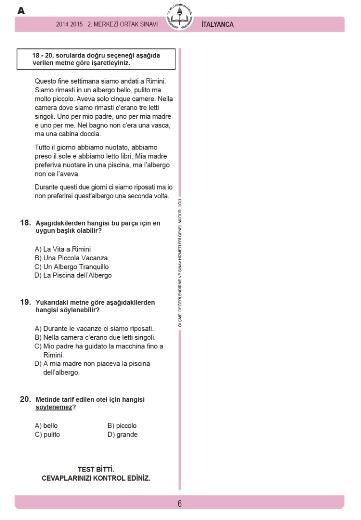 TEOG - Soru ve Cevaplar - Italyanca