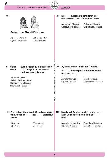 TEOG - Soru ve Cevaplar - Almanca
