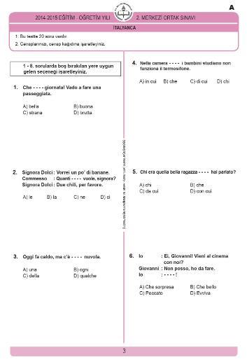 TEOG - Soru ve Cevaplar - Italyanca