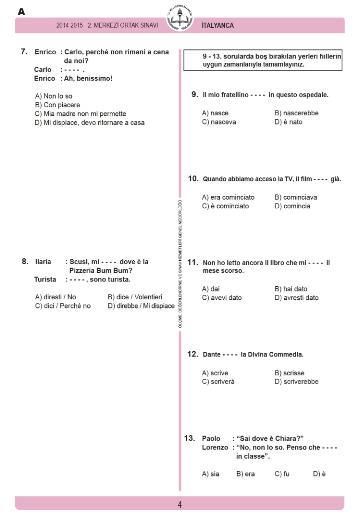 TEOG - Soru ve Cevaplar - Italyanca