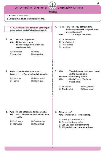 TEOG - Soru ve Cevaplar - Ingilizce