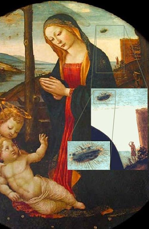 Semada bir UFO!<br>         15. yzylda Domenico Ghirlandaio tarafndan izilen bu son derece nl tabloda Hz. Meryem ve Aziz Giovannino resmedilmi. Ancak arka planda tam anlamyla bir UFO gzlemi sz konusu. Palazzo Vecchio koleksiyonunda yer alan bu tablodaki UFO'nun srr yzyllardr zlemiyor.