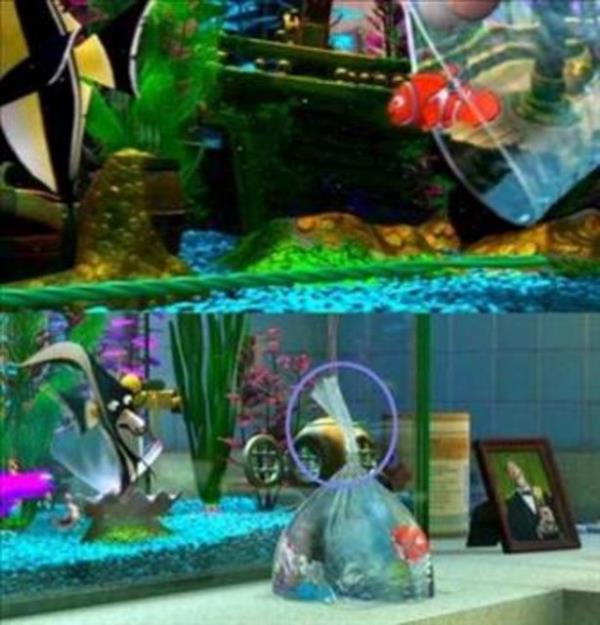 Kayp Balk Nemo &#8211; Poet deiiklii...Diinin Nemo&#8217;yu poete koyduu sahnede ilk bata fermuarl bir poete Nemo&#8217;yu sokmaya alrken sahne deiip de Nemo&#8217;yu yakaladnda elindeki torbann artk normal bir torba olduunu grebiliyoruz.