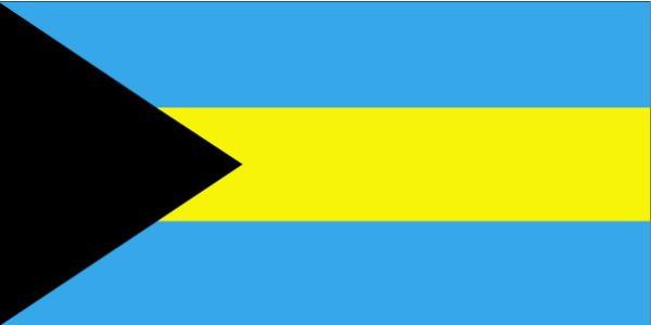 Bahamalar: Sarı şerit ülkeyi oluşturan 700 adanın altın kumlarını, turkuaz renkteki şeritler ise bu adaları çevreleyen Atlantik Okyanusu'nu simgeler. Siyah üçgen ise Bahamalar halkının birlik ve beraberliğini vurgular.