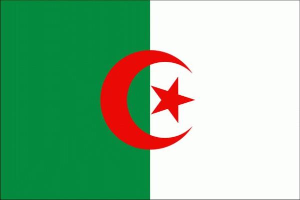 Cezayir: Zemini ortadan ikiye bölen iki dikey şerit ve bayrağın tam ortasında kalacak şekilde yerleştirilmiş bir hilâl ve yıldızdan oluşur. Cezayir'in bugün kullanımda olan bayrağı 3 Haziran 1962 yılındaki yasa ile kabul edilmiştir. Bayrağın ana şekillerinin kökeni 19. yüzyıla dayanır. Hilâl ve yıldızın eklenmesi Osmanlı Devleti'ne bağlı özerk bir eyâlet iken olmuştur. Cezayir bayrağının ortadan ikiye bölünmüş bayrağındaki, bakan kişinin sağında kalan beyaz bölümü barışı, solda kalan yeşil kısım ise Cezayir askerlerinin Cezayir Bağımsızlık Savaşı için yaptıkları mücadeleler sırasında döktükleri 'şehit' kanlarını temsil eder. Cezayir'in donanma bayrakları ise ulusal bayraktan biraz değişiktir. Sol kısımda, yeşil zeminin sol üst köşesinde iki küçük çapraz çapa bulunur.