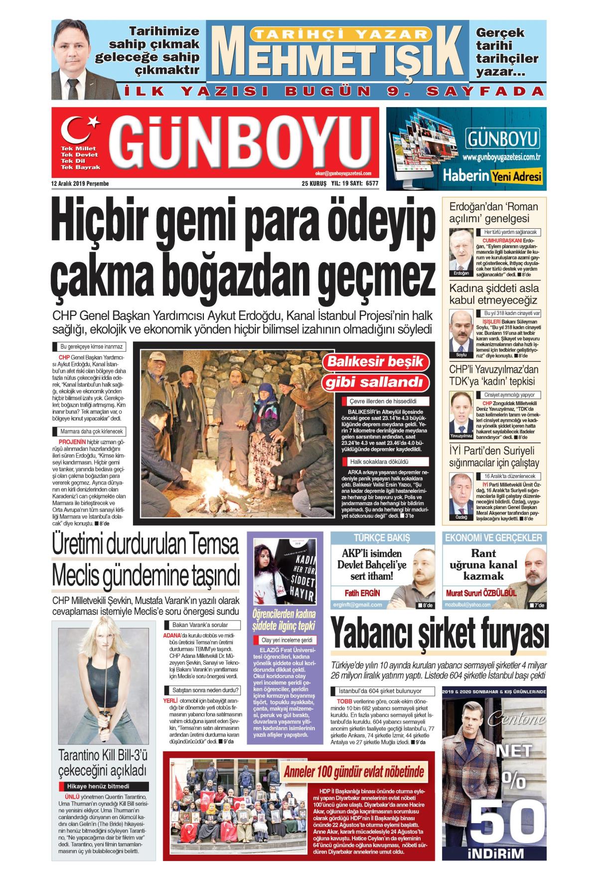 12 Aralik 2019 Persembe Tarihli Gunboyu Gazetesi Manseti Memurlar Net