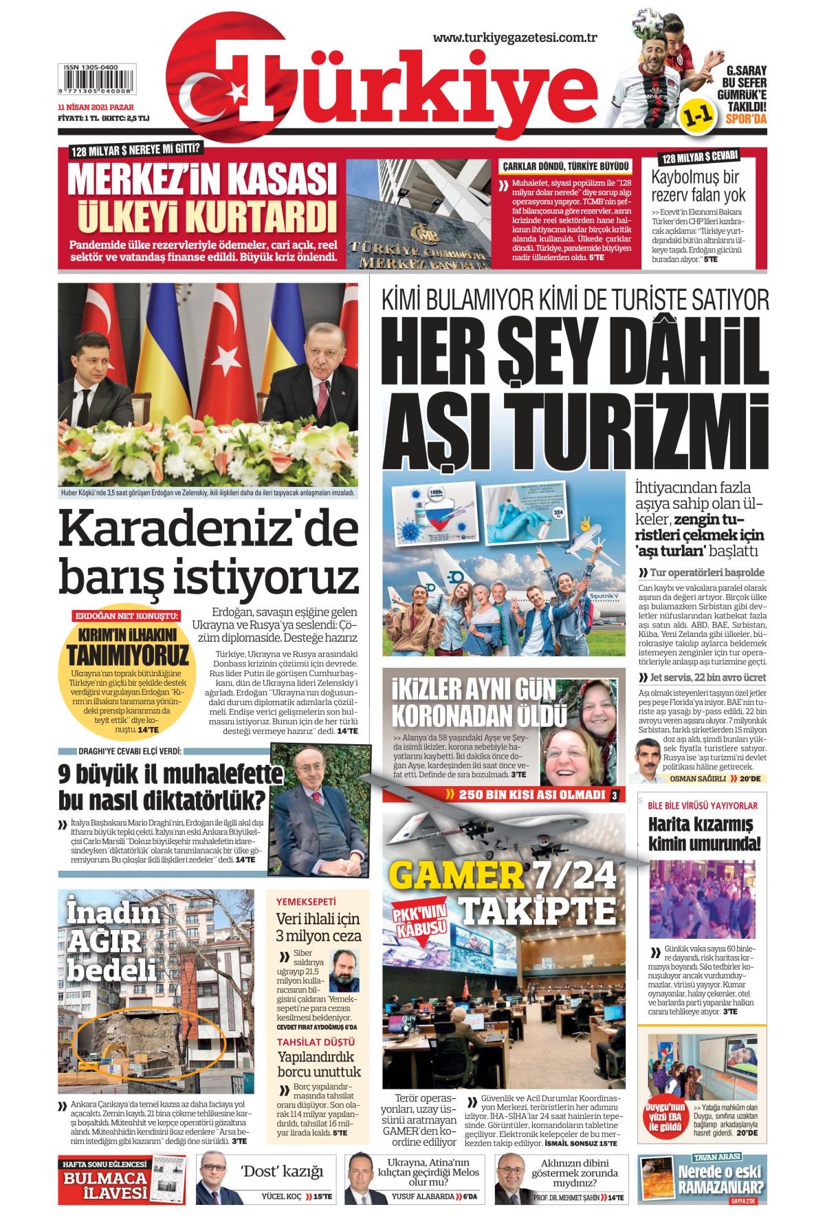 11 Nisan 2021 Pazar tarihli Türkiye gazetesi manşeti - Memurlar.Net